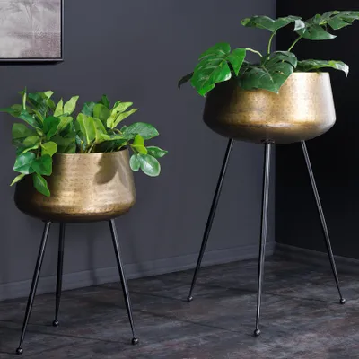 Produktbild von riess-ambiente 2er Set Blumentopf FLOWERS 65cm messing gold schwarz Eisen Hammerschlag-Design