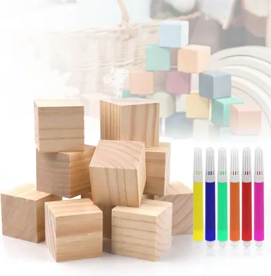 Image de Cubes en bois de 5 cm, lot de 12, en bois brut, pour travaux manuels