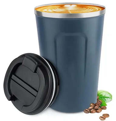 Produktbild von Kaffeebecher aus Edelstahl mit Deckel, Thermobecher für unterwegs, 380 ml