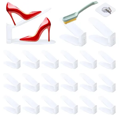 Image de Étagères à chaussures réglables - 3 niveaux, organisateur à chaussures double couche gain de place (blanc)