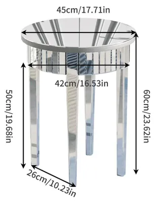 Produktbild von Spiegeltisch - Runder Sofa Beistelltisch Couchtisch - Modernes Design mit Diamantdekor - Glas und MDF - Für Wohnzimmer und Schlafzimmer - 60x60x45 cm - Silber
