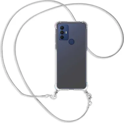 Produktbild von Handykette Backcover-Schutzhülle mit Band (Metall silberfarben) für TCL 30 SE, TCL 305, TCL 306 - silberfarbene Kette Snake