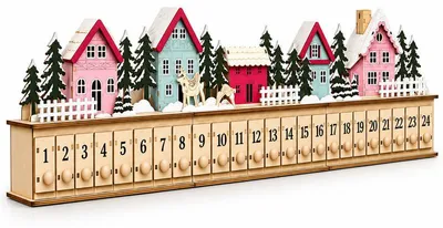 Produktbild von Adventskalender Holz 2026, befüllbarer Adventskalender mit 24 Schubladen, Weihnachtsdorf, wiederverwendbar, Weihnachtsdeko für Kinder und Familie