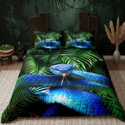Obrázek produktu pro Sada povlečení 200x200 cm se dvěma povlaky na polštáře 80x80 cm, mikrovlákno, modrá/zelená, zapínání na zip, 3dílná sada