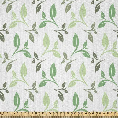 Produktbild von ABAKUHAUS Blatt Microfaser Stoff als Meterware , Teeblätter Mit Ornamental Vintage Design Stilvolle Verblasste Farben Artwork, 10 M (230 x 1000 cm), Armeegrün Grün