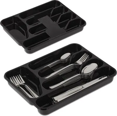 Image de Lot de 4 tiroirs 32 x 24 cm, 5 compartiments, en plastique noir