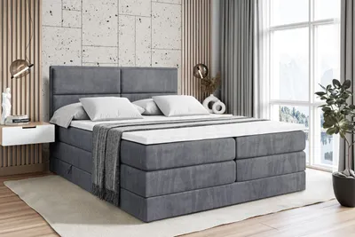 Produktbild von ALTDECOR Boxspringbett mit 2 Matratzen und Topper - 180x200 cm - AURA KING - Dunkelgrau Samt - Polsterbett mit, H3- und H4- Matratzen, Bettkasten und Lattenrost, Bett mit Stauraum