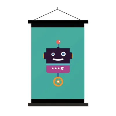 Produktbild von MuchoWow® Textilposter Roboter - Rad - Lila - Grün - Jungen - Kinder 90x120 cm mit schwarzem Rahmen - Dekoration