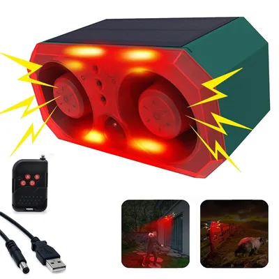 Produktbild von Solarbetriebener Bewegungsmelder-Alarm – personalisierte Aufnahme,Blitzlicht,4 Modi,13 Klangoptionen (Hundebellen, Schüsse), für Garten und Bauernhof