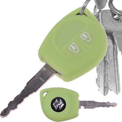 Produktbild von Auto Schlüssel Hülle Silikon Schutz Cover Fluoreszierend Grün kompatibel mit OPEL Agila B Nissan Pixo Suzuki Alto SX4 Swift Splash 2 Tasten Funk Fernbedienung