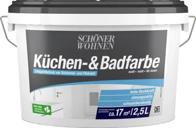 Produktbild von SCHÖNER WOHNEN Küchen- und Badfarbe weiss matt Wandfarbe Innenfarbe 2,5 l