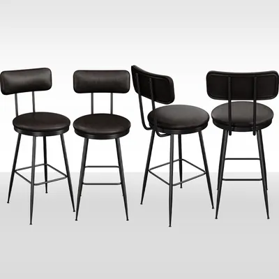 Immagine prodotto di Set di 4 sgabelli da bar UnboxG in Finto cuoio nera con schienale, design moderno con struttura in metallo, altezza 65 cm, sgabelli da bar per bancone da cucina, pub e ristorante