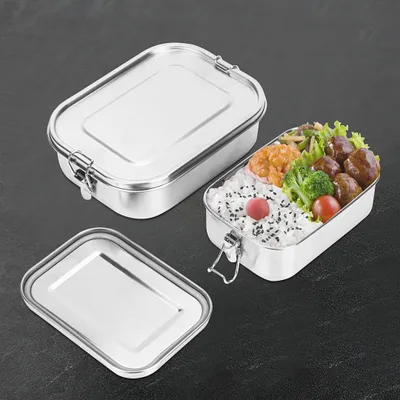 Immagine prodotto di Contenitore per alimenti in acciaio inossidabile, resistente alle perdite, ideale per il pranzo, con chiusura ermetica e scomparti, capacità 1400 ml