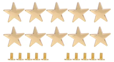 Produktbild von 10 Stück Metallsternnieten, 20 mm, hochglänzend, aus Zinklegierung, mit 7 mm PH-Schrauben für Kleidung, Schuhe, Jacken, Gold