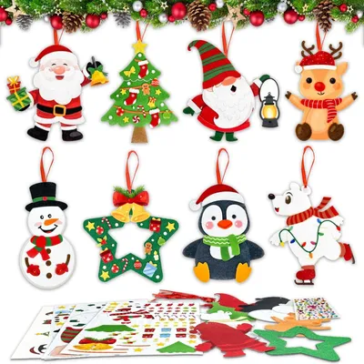 Image de 8 décorations de Noël à réaliser avec les enfants, pendentifs à fabriquer, kits de loisirs créatifs pour enfants, mélange et assortiment, créations festives pour Noël