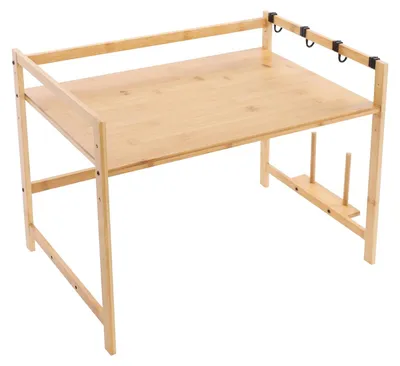 Immagine prodotto di Ripiano per microonde con vano porta spezie - Organizer da cucina regolabile in altezza, ideale per il piano di lavoro - Materiale: bambù - Adatto per microonde e spezie - Dimensioni: 55x35x42 cm - Colore: naturale