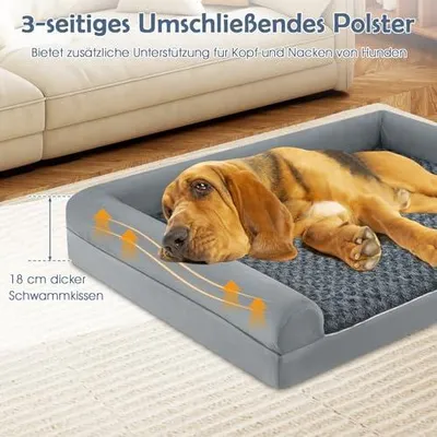 Imagen del producto de Cama ortopédica para perros, sofá ortopédico para perros de gran tamaño con borde lateral, espuma viscoelástica, funda desmontable y lavable, sofá para mascotas para perros grandes y medianos (XXL)