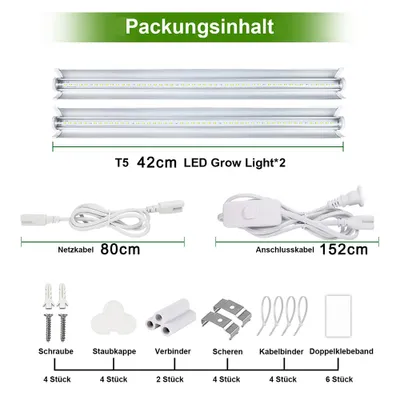 Produktbild von 2x T5 LED Pflanzenlampe Vollspektrum Pflanzenlicht Erweiterbar Grow Lampe für Zimmerpflanzen
