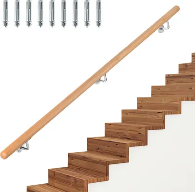 Produktbild von TolleTour Buche Handlauf 200cm Handlaufträger Stange Geländer mit gewinkelte Halter