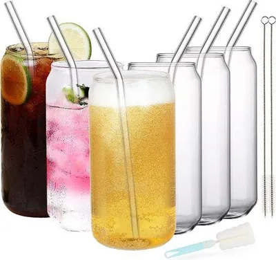 Image de Lot de 6 verres à bière de 550 ml avec anse, en verre épais, pour le café et les smoothies