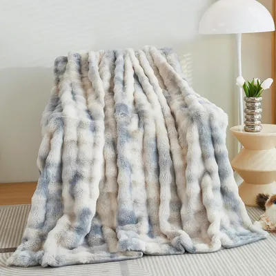 Produktbild von Plüsch-Sofadecke,Kaninchen Plüsch Flauschige Decke, einfarbige Deckedickes Flanell multifunktionale Bettdecke für Schlafzimmer, Sofa,Büro,Reisen,Campingdecke(Tie Dye Blau,160x200cm)