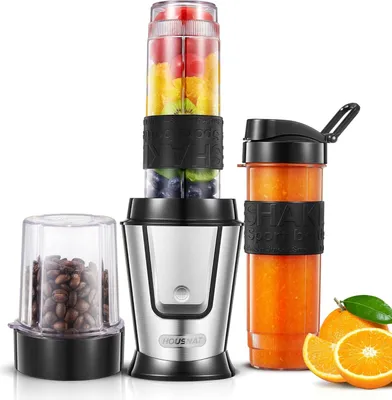 Produktbild von HOUSNAT Smoothie Maker Go, 500W Standmixer Mixer Kaffeemühle 280ml, Blender Elektrisch mit 2 Tritan-Kunststoff Sport Flasche 570ml,Tragbar, BPA-frei,