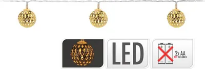 Produktbild von Batteriebetriebene Lichterkette mit 10 LEDs, goldfarbene Kugeln, 1,3 m