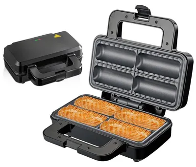Produktbild von ZELURXX Multifuntion Frühstücksmaschine Hot Dog Maker Waffeleisen Sandwich Toaster 800W Antihaft 4-Scheiben Schwarz