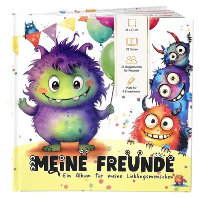 Produktbild von Freundebuch Grundschule Monster 21x21 cm Hardcover, 92 Seiten, 32 Freunde & 9 Erwachsene