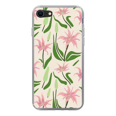 Produktbild von MuchoWow® Handyhülle Schutzhülle Hülle für iPhone 7 Blume - Rosa - Blatt Silikon Softcase Handy Hülle - Kartenhalter