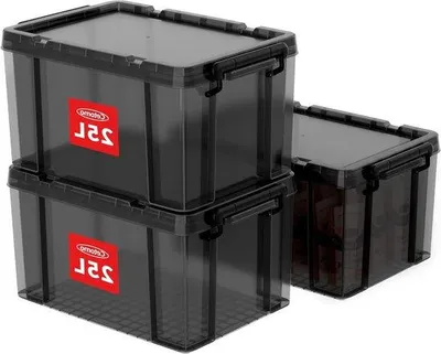 Image de Bacs en plastique empilables, 25 l, noirs, lot de 3, robustes