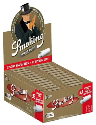 Imagen del producto de Papel para cigarrillos King Size, color dorado, con puntas para filtro, 1 paquete, para enrollar uno mismo