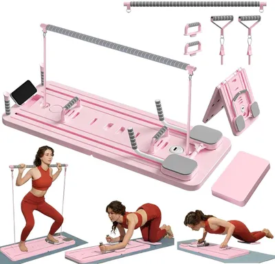 Immagine prodotto di Set per Pilates con tavola, elastici di resistenza e barra per Pilates, pieghevole, per l'allenamento di tutto il corpo
