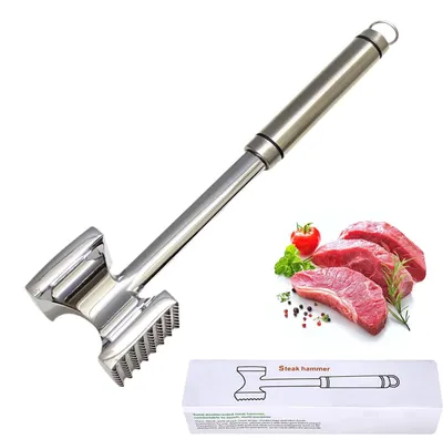 Fleischklopfer aus Edelstahl, 28 cm, doppelseitig, spülmaschinengeeignet