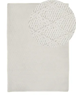 Obrázek produktu pro BELIANI krémový koberec vlněný geometrický vzor 140 x 200 cm ložnice obývací pokoj