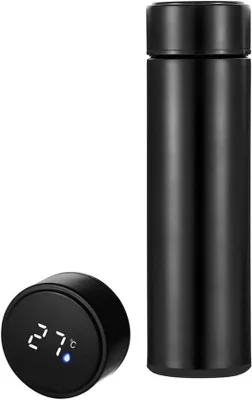 Image de Mug isotherme - 500 ml - avec indicateur de température - Mug fin en acier inoxydable - Gourde - Isolation en acier inoxydable - Idéal pour le café et le thé - Indicateur de température - Réutilisable - Mug à isolation sous vide