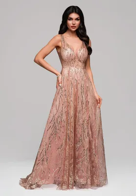 Produktbild von Ombre Abendkleid mit Glitzer-Stickereien und tiefem V-Ausschnitt pink S