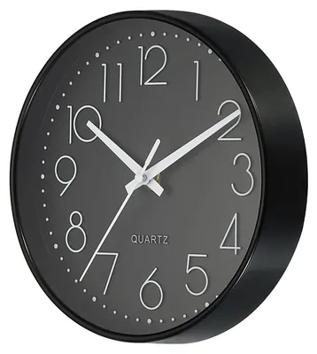 Runde Wanduhr 20 cm, batteriebetrieben, leise, schwarz