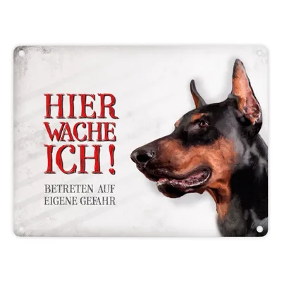 Produktbild von Metallschild mit Dobermann Motiv und Spruch: Betreten auf eigene Gefahr ...