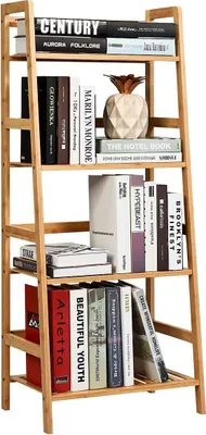 Produktbild von 4 Etagen Leiterregal aus Bambus, Standregal, Blumenregal, Pflantzenregal, Bücherregal für Balkon & Arbeitszimmer&Wohnzimmer, 48x32x115cm (Natur)