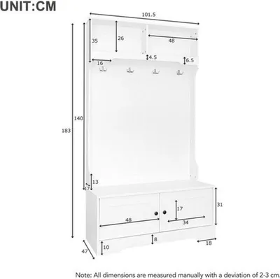 Image de Armoire murale d'entrée - Meuble d'entrée avec banc et crochets pour vêtements - Blanc