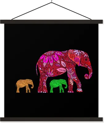 Produktbild von MuchoWow® Textilposter Elefant - Muster - Blumen - Pflanzen 90x90 cm mit schwarzem Rahmen - Magnetisches