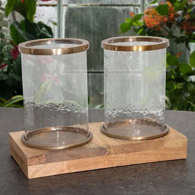 Produktbild von 2 x Kerzenleuchter, Windlicht, Glas, Alu, Kupfer