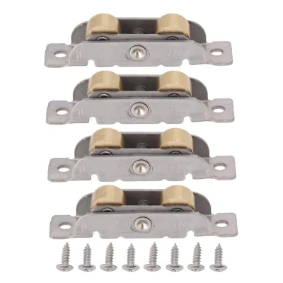 Image de 4 PIÈCES Ensemble de roulettes pour porte coulissante en acier inoxydable et cuivre, roue à roulement à billes, ensemble de roulettes pour porte en verre, roue plate