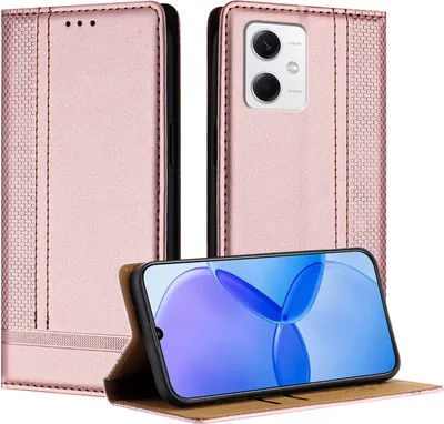 Produktbild von Handyhülle für Xiaomi Poco X5/Redmi Note 12 5G Leder Flip Klappbare Schutzhülle mit Standfunktion Pink