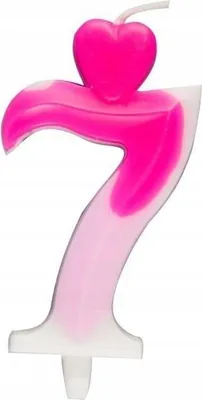 Immagine prodotto di Candela a forma di cuore rosa e bianca numero 7, 6,5 cm, decorazione per torte