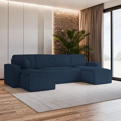 Produktbild von Masseno Ecksofa PESANO T mit Schlaffunktion U-Form, Sofa mit Bettkasten, Wohnzimmersofa, Couch, Soffa, Bettsofa, Couchgarnitur- Blau, TILIA 77