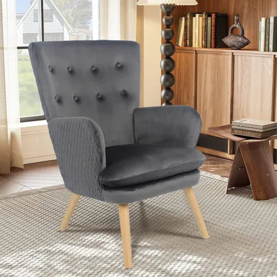Zdjęcie produktu dla Fotel tapicerowany obiciem welurowym Happy Home z podłokietnikami, kolor: ciemnoszary (HWP66-DGR)