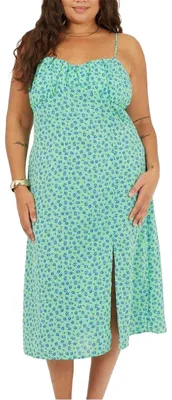 Productafbeelding van Brave Soul - Midi-jurk voor dames, met figuurmodel, spaghettibandjes, model GT39491 (maat 48 EU) (groen/blauw)