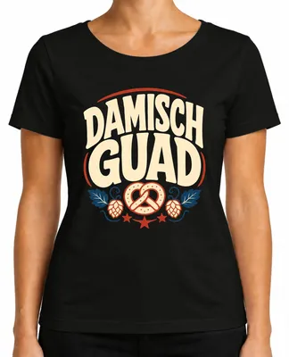 Imagen del producto de Damisch Guad Bayern: , pretzel, camisa tradicional, pantalones de cuero, camiseta para mujer, color negro, talla S